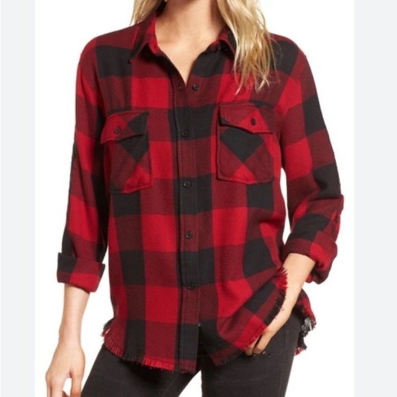 Rails Tops - Rails Buffalo Plaid Button Down Flannel Shirt Black Red Holiday Cozy Classic